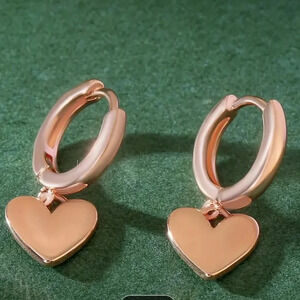 NEW - Cute rose gold tone with heart charm hoops